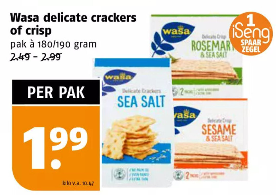 Wasa delicate crackers of crisp aanbieding bij Poiesz