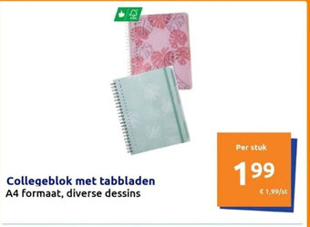 Action Collegeblok met tabbladen A4 formaat, diverse dessins aanbieding