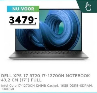 Digitotaal Dell xps 17 9720 i7-12700h notebook 43,2 cm (17) full aanbieding