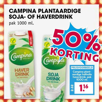 Boon`s Markt Campina plantaardige soja- of haverdrink aanbieding