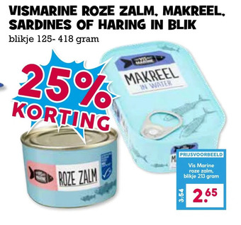 Boon`s Markt Vismarine roze zalm, makreel, sardines of haring in blik aanbieding