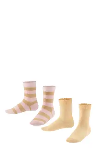 Wehkamp Falke happy stripe sokken - set van 2 lichtroze/beige aanbieding