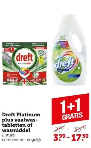 Coop Dreft platinum plus vaatwastabletten of wasmiddel aanbieding