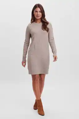 Wehkamp Vero moda gemêleerde gebreide jurk vmdoffy van gerecycled polyester zand aanbieding