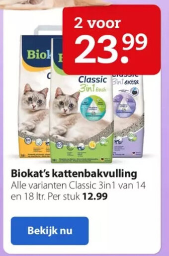 Pets Place Biokat's kattenbakvulling Alle varianten Classic 3in1 van 14 en 18 ltr. aanbieding