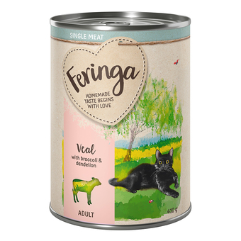 Zooplus Feringa single meat menu 6 x 410 g kattenvoer - kalf met broccoli & paardenbloem aanbieding