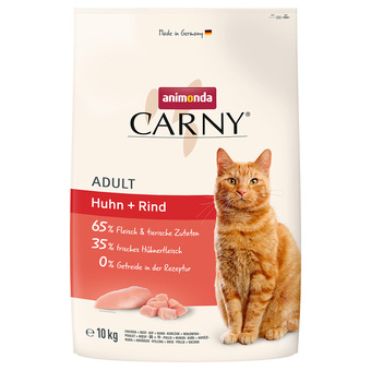 Zooplus 2x10kg animonda carny adult huhn + rind katzenfutter trocken aanbieding