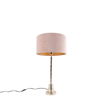 Lampenlicht.nl Art deco tafellamp goud 35 cm met velours roze kap - pisos aanbieding