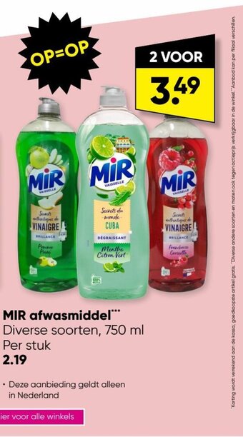 Big Bazar MIR afwasmiddel*** Diverse soorten, 750 ml aanbieding