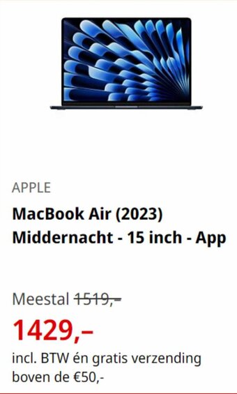 MediaMarkt APPLE MacBook Air (2023) Middernacht - 15 inch - App aanbieding