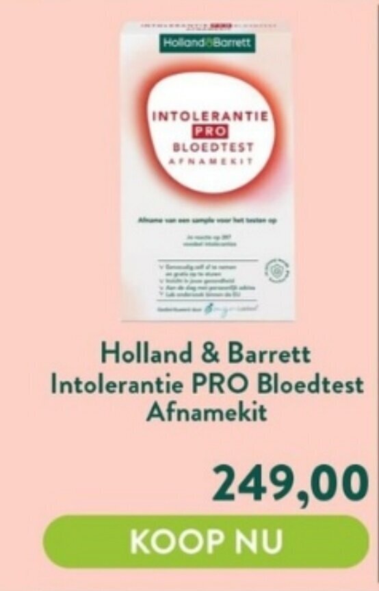 Holland & Barrett Intolerantie PRO Bloedtest Afnamekit aanbieding bij