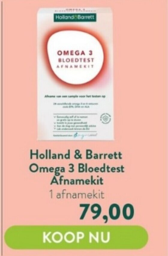 Holland & Barrett Omega 3 Bloedtest Afnamekit aanbieding bij Holland