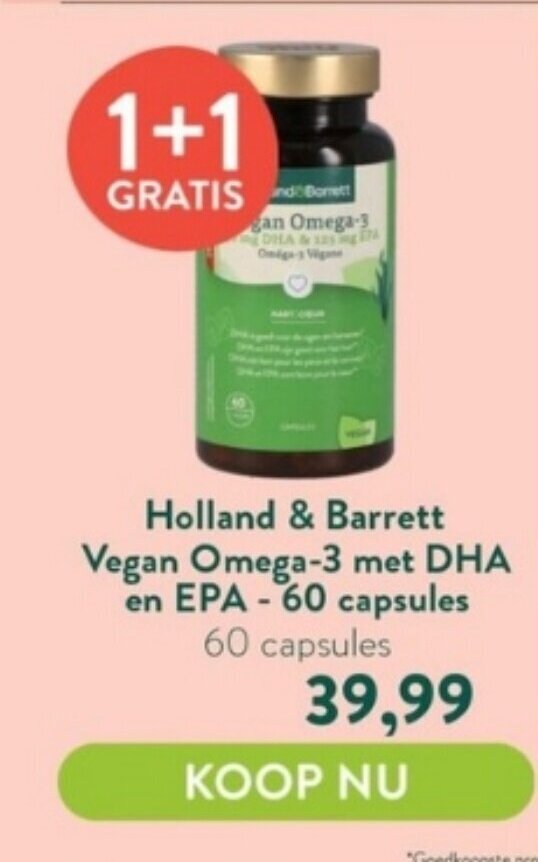 Holland & Barrett Vegan Omega3 met DHA en EPA 60 capsules aanbieding