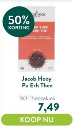 Holland & Barrett Jacob Hooy Pu Erh Thee 50 Theezakjes aanbieding