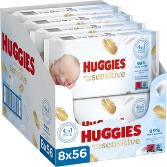 Bol.com Huggies billendoekjes - extra care sensitive - 8 x 56 stuks - voordeelverpakking aanbieding