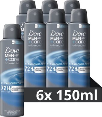 Bol.com Dove men+care clean comfort anti transpirant deodorant spray - 6 x 150 ml - voordeelverpakking aanbieding