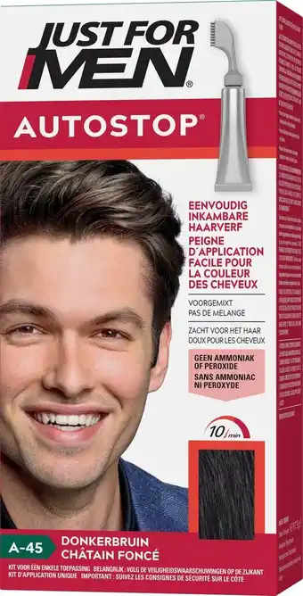 Bol.com Just for men autostop haarkleuring a45 donkerbruin - haarverf voor mannen - klaar in 10 minuten - volledige of gerichte toepa aanbieding