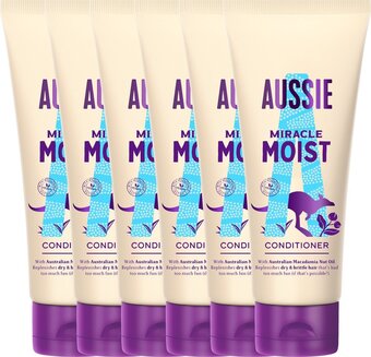 Bol.com Aussie miracle moist conditioner - hydrateert + herstelt droog en beschadigd en breekbaar haar - voordeelverpakking 6 x 200 m aanbieding