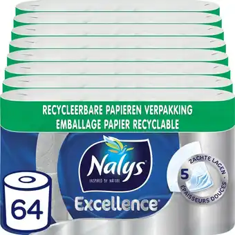 Bol.com Nalys excellence maxi-vellen toiletpapier - 5 lagen - 64 rollen - papieren verpakking aanbieding