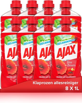 Bol.com Ajax allesreiniger fête des fleur rode bloem 8 x 1l - voordeelverpakking aanbieding