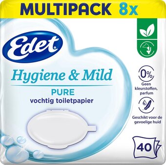 Bol.com Edet pure vochtig toiletpapier - 8 x 40 stuks - halfjaar voorraad aanbieding