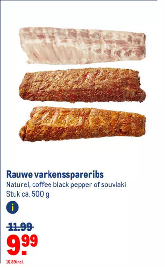 Makro Rauwe varkensspareribs Naturel, coffee black pepper of souvlaki Stuk ca. 500 g aanbieding