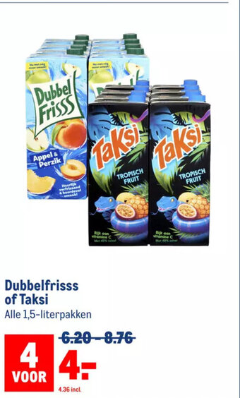 Makro Dubbelfrisss of Taksi Alle 1,5-literpakken aanbieding