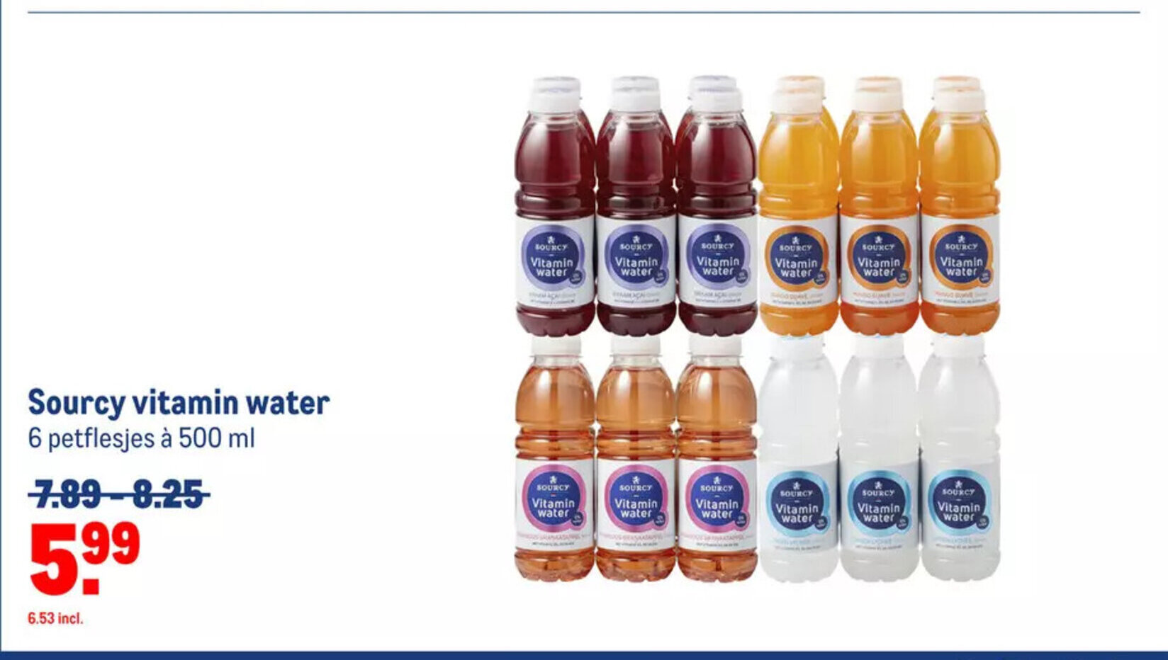 Sourcy vitamin water 6 petflesjes à 500 ml aanbieding bij Makro