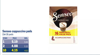 Makro Senseo cappuccino pads Zak 16 pads aanbieding