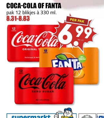 De Boerenschuur COCA-COLA OF FANTA pak 12 blikjes à 330 ml. aanbieding