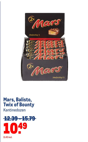 Makro Mars, balisto, twix of bounty aanbieding