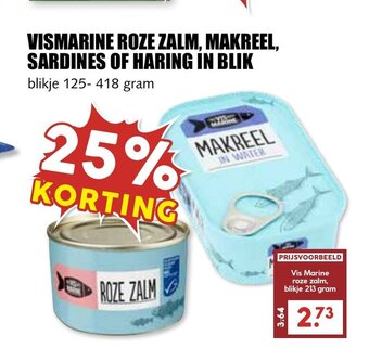 De Boerenschuur VISMARINE ROZE ZALM, MAKREEL, SARDINES OF HARING IN BLIK blikje 125-418 gram aanbieding