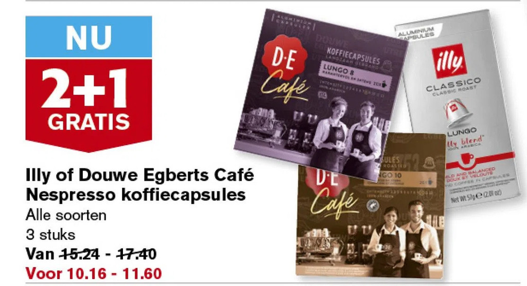 Illy of douwe egberts café nespresso koffiecapsules aanbieding bij