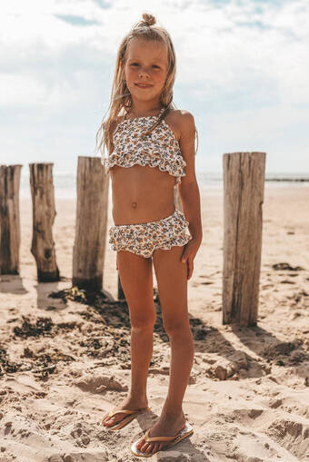 Wehkamp Salted stories crop bikini sati met ruches ecru/kaki/geel aanbieding