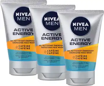 Bol.com Nivea men active energy reinigingsgel - face wash - 3 x 100 ml - voordeelverpakking aanbieding