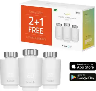 Bol.com Hombli smart radiator thermostat expansion pack (2+1) – slimme radiatorknop – thermostaatkraan – bluetooth – bediening via ap aanbieding