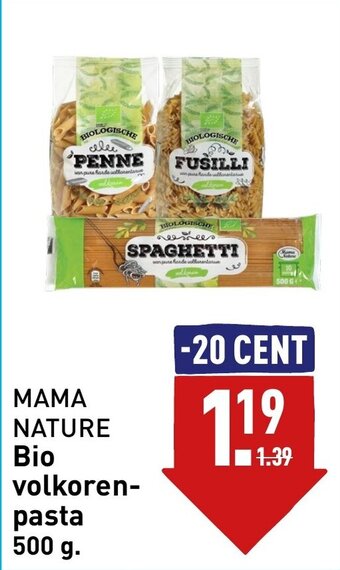 ALDI MAMA NATURE Bio volkoren- pasta 500 g aanbieding