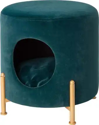 Intratuin Intratuin poef met kattenmand blauw d 35 h 39 cm aanbieding