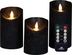 Intratuin Led kaars rustiek 3 stuks met afstandsbediening zwart aanbieding