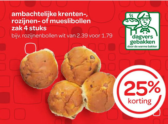 Spar Ambachtelijke krenten-, rozijnen- of mueslibollen zak 4 stuks aanbieding