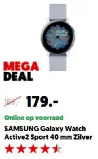 MediaMarkt SAMSUNG Galaxy Watch Active2 Sport 40mm Zilver aanbieding