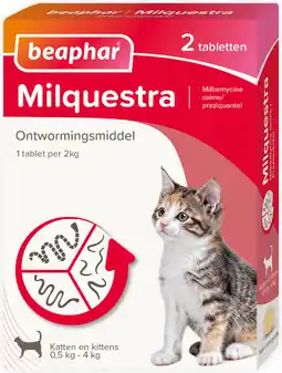 Intratuin Beaphar milquestra ontwormingsmiddel kat klein/kitten 2 tabletten aanbieding