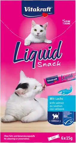 Intratuin Vitakraft kattensnack liquid zalm en omega 3 15 g 6 stuks aanbieding