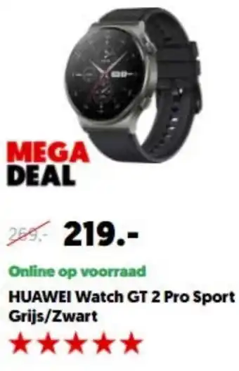 MediaMarkt Huawei Watch GT 2 Pro Sport Grijs/Zwart aanbieding