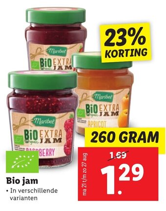 Lidl Bio jam 260 GRAM aanbieding