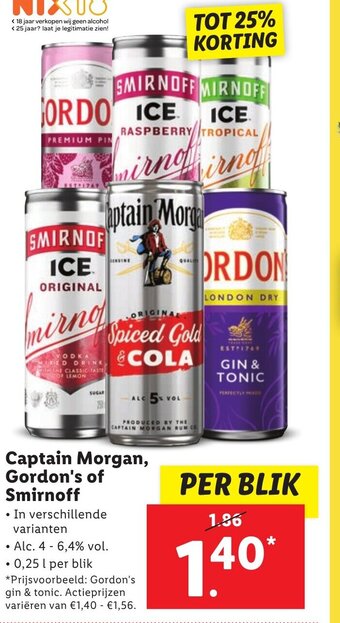 Lidl Captain Morgan, Gordon's of Smirnoff aanbieding