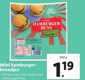 Lidl Mini hamburger- broodjes 240g aanbieding