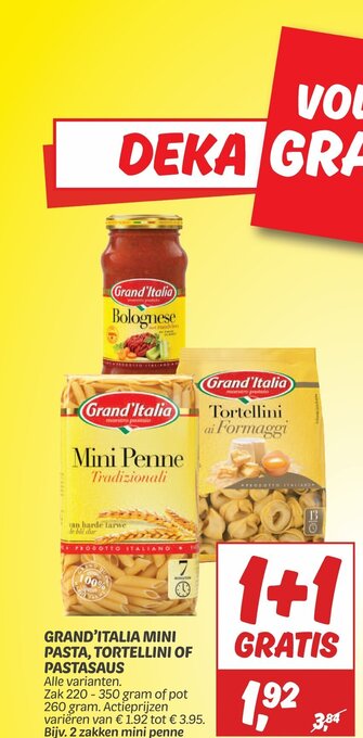 Dekamarkt GRAND'ITALIA MINI PASTA, TORTELLINI OF PASTASAUS aanbieding