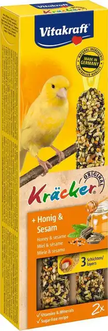 Intratuin Vitakraft vogelsnack kräcker kanarie honing en sesam 2 stuks aanbieding