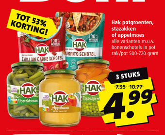 Boni Hak potgroenten, stazakken of appelmoes aanbieding